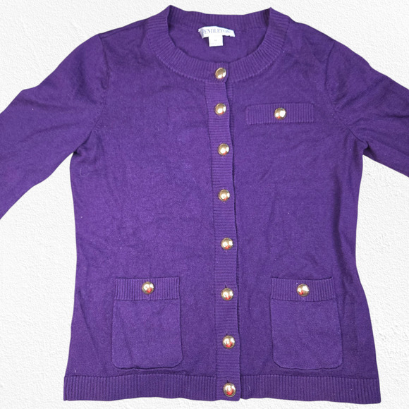 Y2K Vintage Pendleton Purple Gold Button Front Merino Wool Cardigan Size Medium - Picture 6 of 8
